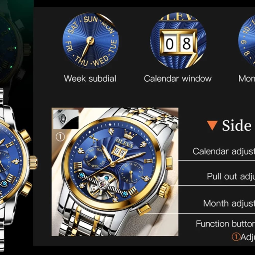 OLEVS Date Tourbillon Luxury Watches For Men Automatic Watch